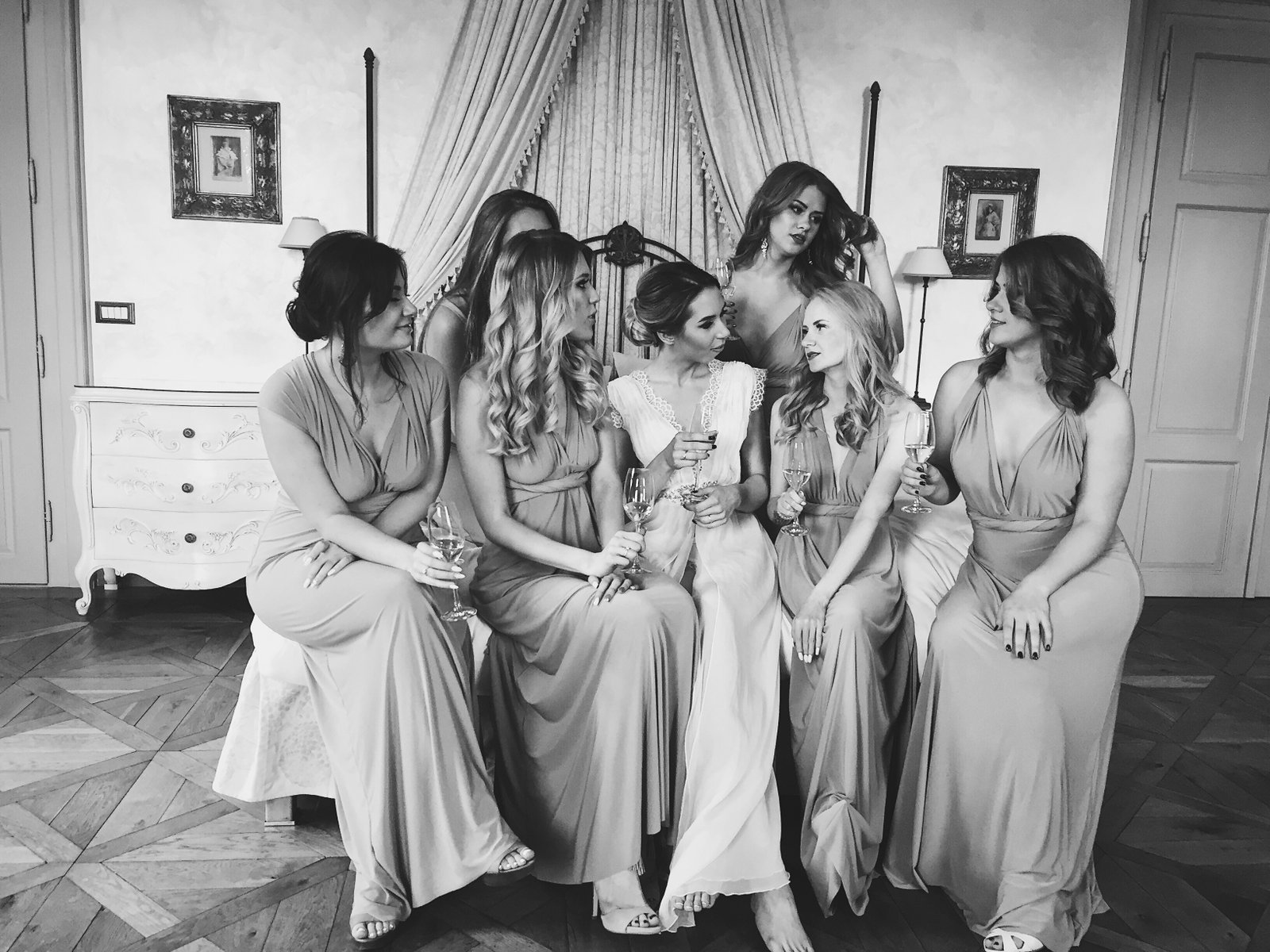 The bride sharing a moment with her friends
