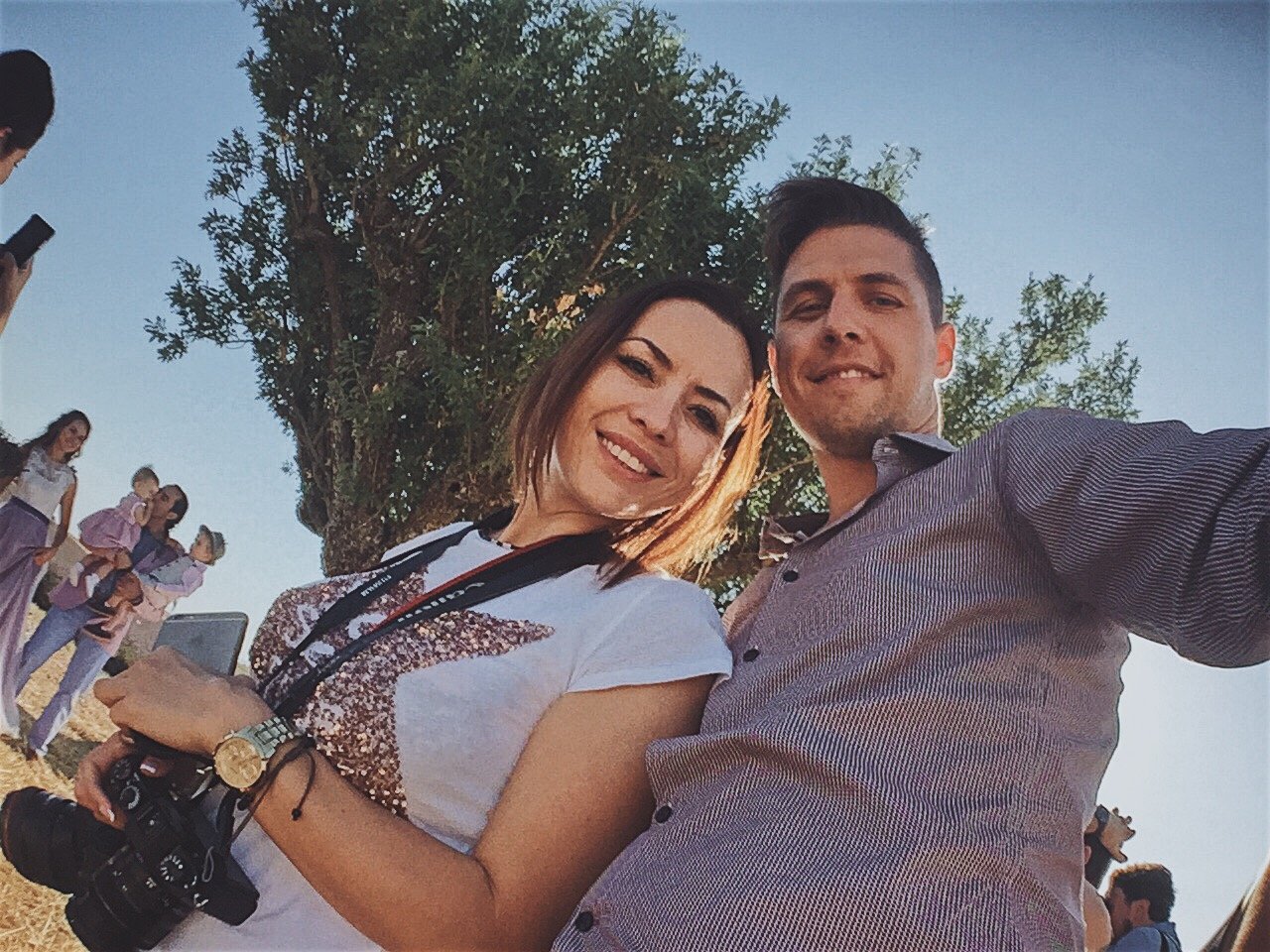 A couple relaxing together outdoors