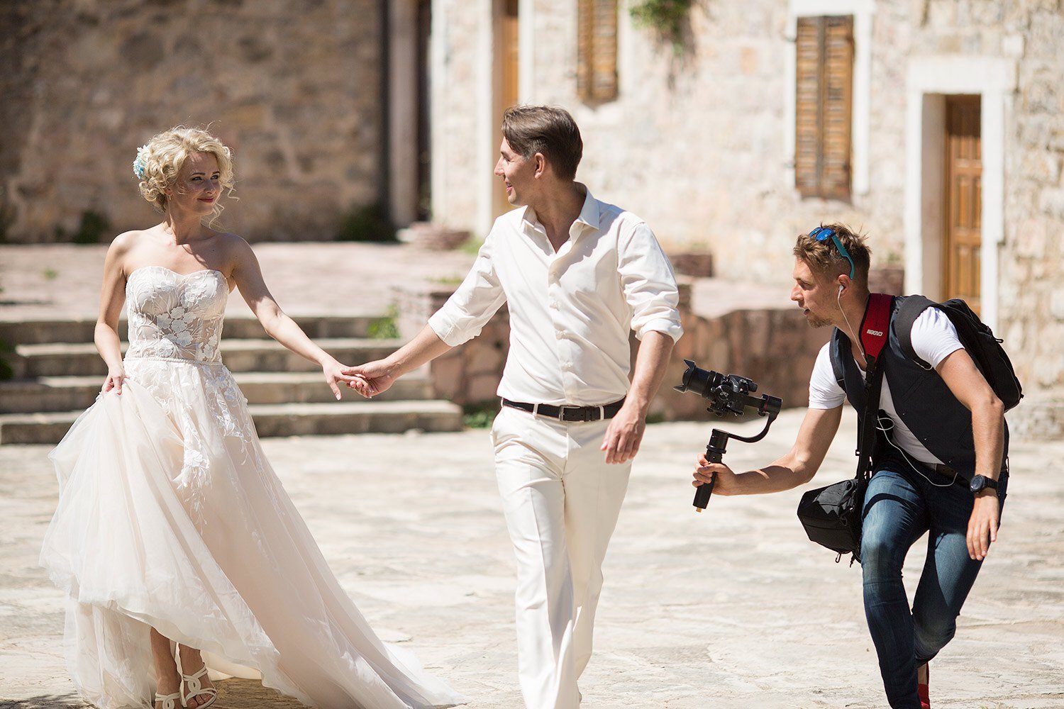 A behind-the-scenes moment while filming the couple in Prague