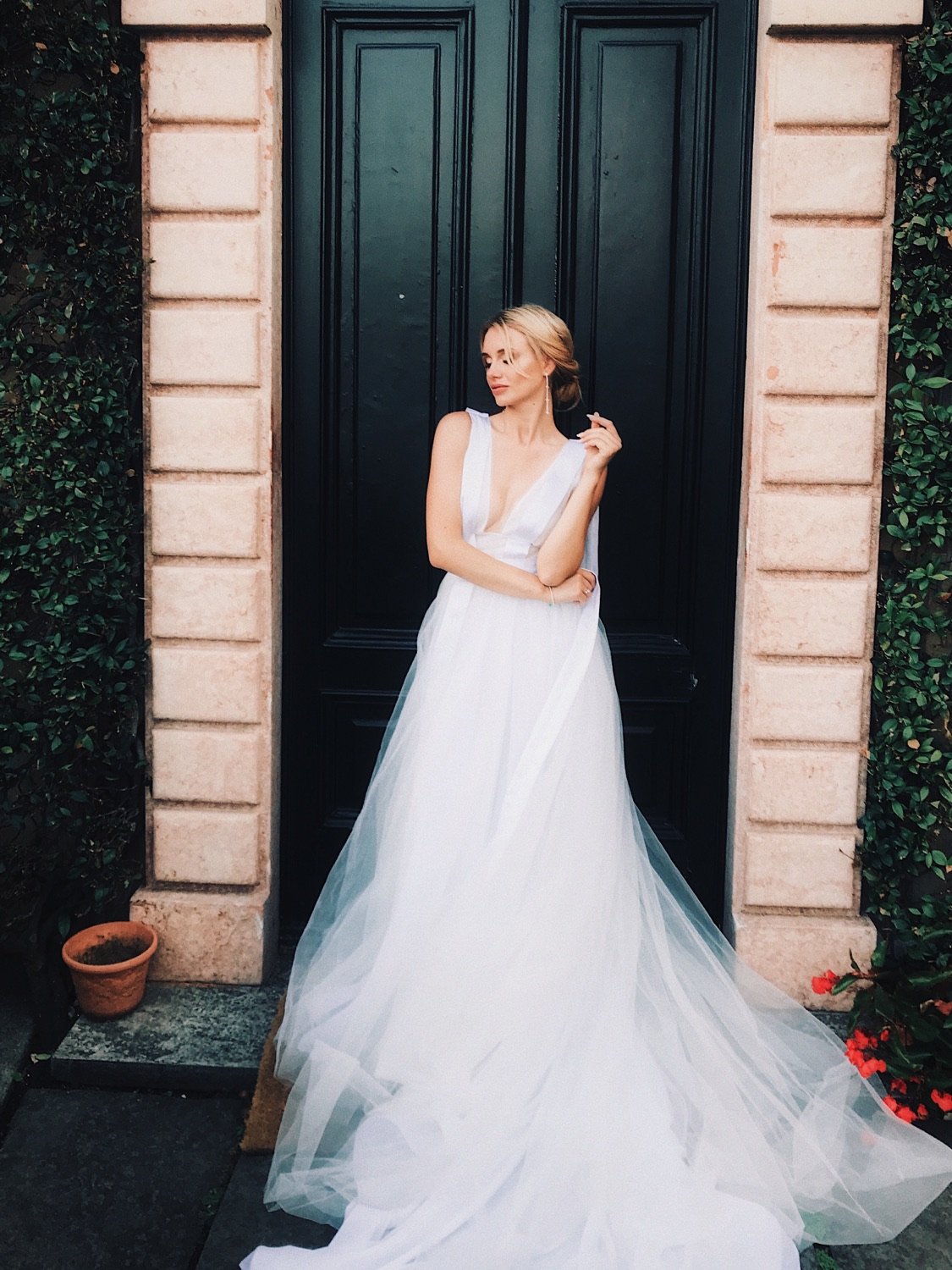 Bride in her wedding dress at a Prague celebration
